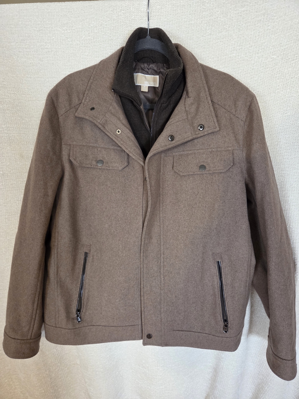 MICHAEL Michael Kors Brown Wool Pea Coat with Inner Zip Layer